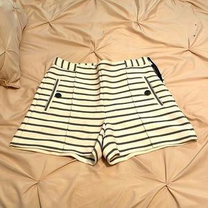 Adorable Navy & White Striped Zara Side Zip Shorts With Button Detail on Pockets